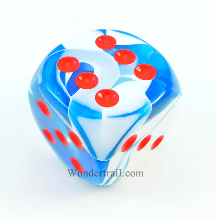 CHXDG5057 Blue White Gemini Die Red Pips D6 50mm (1.97in) Pack of 1 Main Image