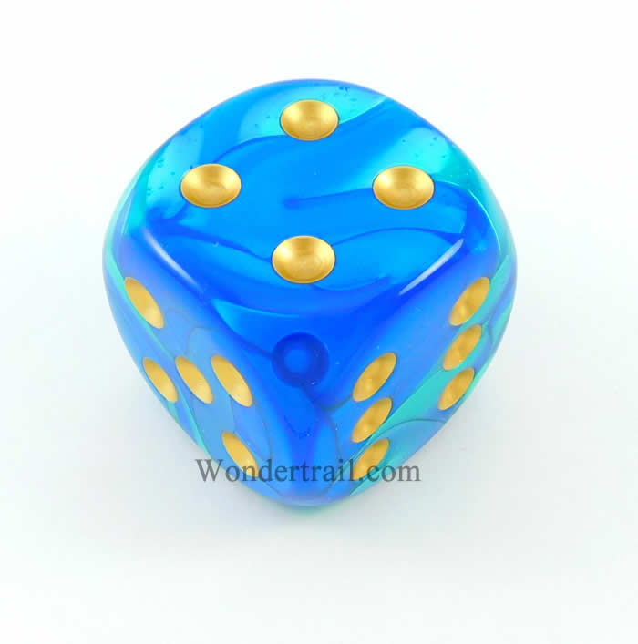 CHXDG5059 Blue Teal Gemini Die Gold Pips D6 50mm (1.97in) Pack of 1 Main Image