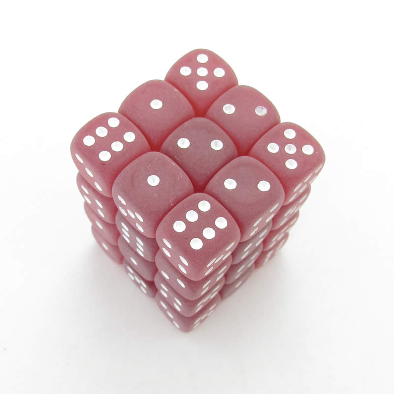 CHXLE412 Red Frosted with White Pips D6 Aprox 12mm (1/2in) Pack of 36 Main Image