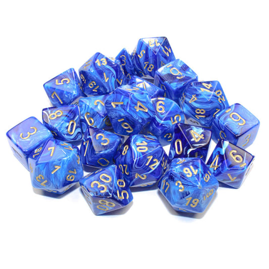 CHXLE715 Blue Vortex Dice with Gold Colored Numbers 16mm (5/8in) Pack of 20 Main Image