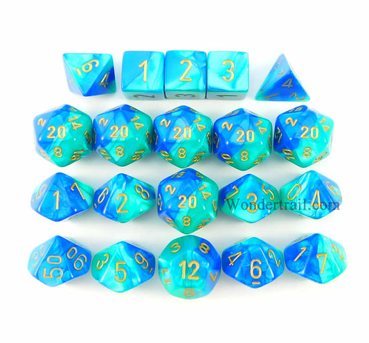 CHXLE890 Blue Teal Gemini Dice Gold Numbers 16mm (5/8in) Pack of 20 Main Image