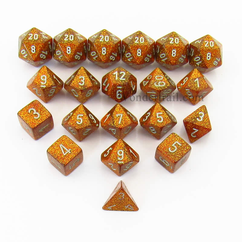 CHXLE898 Gold Glitter Dice with Silver Numbers 16mm (5/8in) Pack of 20 Main Image