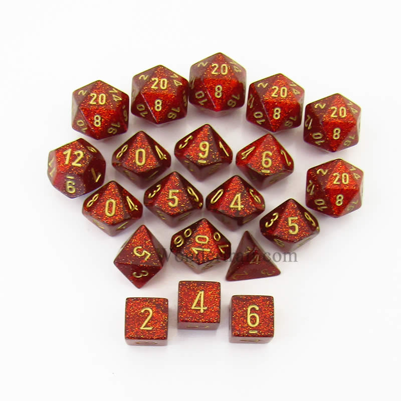 CHXLE899 Ruby Glitter Dice with Gold Numbers 16mm (5/8in) Pack of 20 Main Image