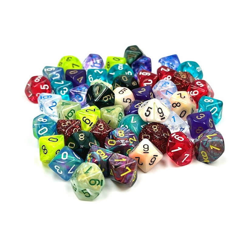 CHXLE916 Assorted Mini Dice with Numbers D10 10mm (3/8in) Pack of 50 Main Image