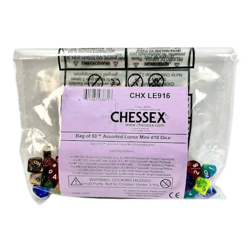 CHXLE916 Assorted Mini Dice with Numbers D10 10mm (3/8in) Pack of 50 2nd Image