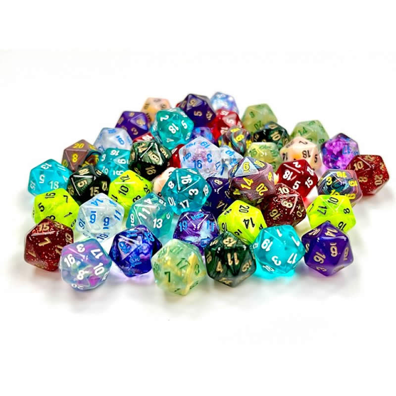 CHXLE917 Assorted Mini Dice with Numbers D20 10mm (3/8in) Pack of 50 Main Image