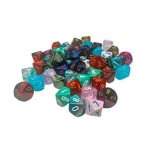 CHXLE918  Assorted Mini Dice No 2 with Numbers D10 10mm (3/8in) Pack of 50 Chessex