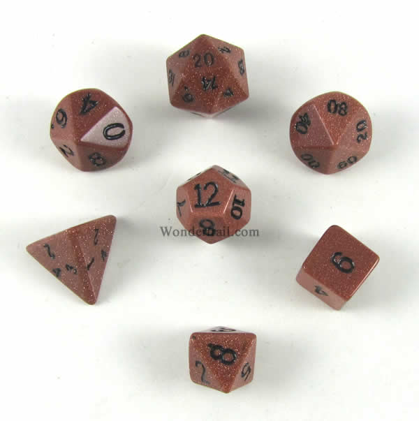 CYC02081 Red Goldstone Dice 14mm 7pc Dwarven Stone Dice Crystal Caste Main Image