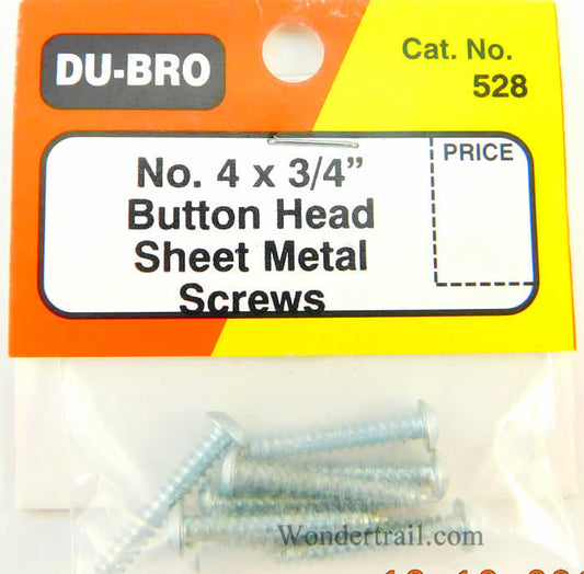 DUB528 Button Head Sheet Metal Screws no. 4 x .75in (8) Dubro Main Image