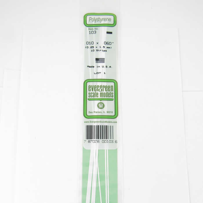 EVG103 White Dimensional Styrene Plastic Strips .010 x .060 x 14in (10) Main Image