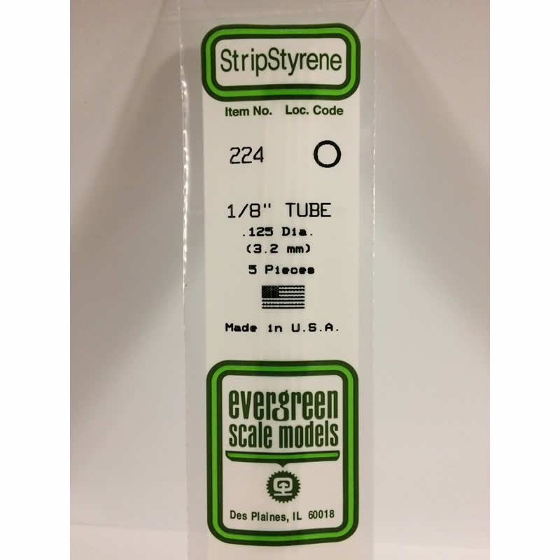 EVG224 Round White Tube .125x14in 5 pc. Evergreen Scale Models Main Image