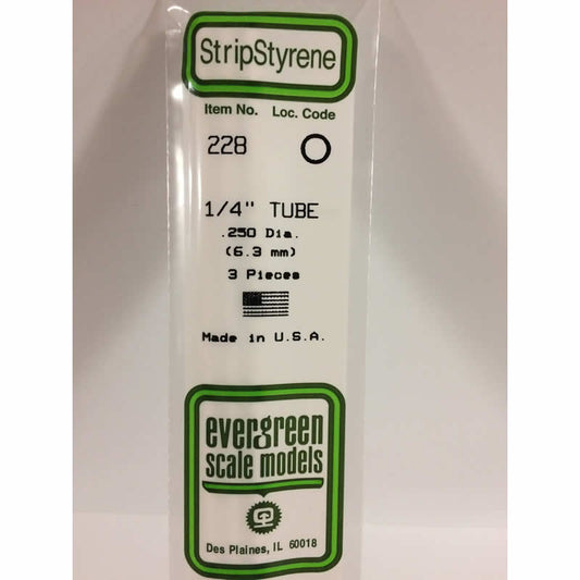 EVG228 Round White Styrene Tube .250x14in 3 pc. Evergreen Scale Models Main Image