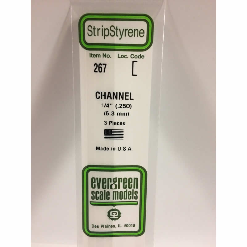 EVG267 White Styrene Channel .250in 3 pc. Evergreen Scale Models Main Image