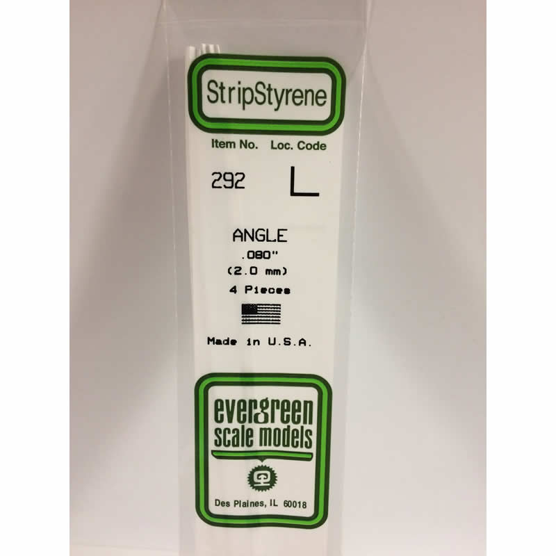 EVG292 Angle Polystyrene 0.080in x 14in Pack of 4 Evergreen Main Image