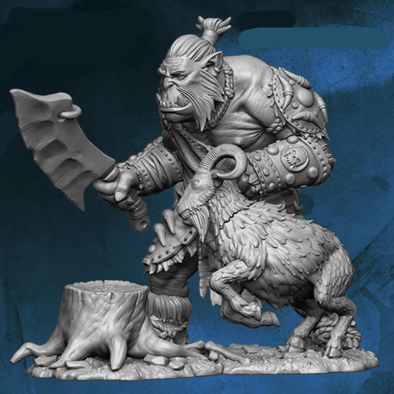 FLM28011 Orc Butcher Dragging Goat Figure Kit 28mm Heroic Scale Miniature Unpainted Main Image