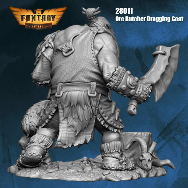 FLM28011 Orc Butcher Dragging Goat Figure Kit 28mm Heroic Scale Miniature Unpainted 4th Image