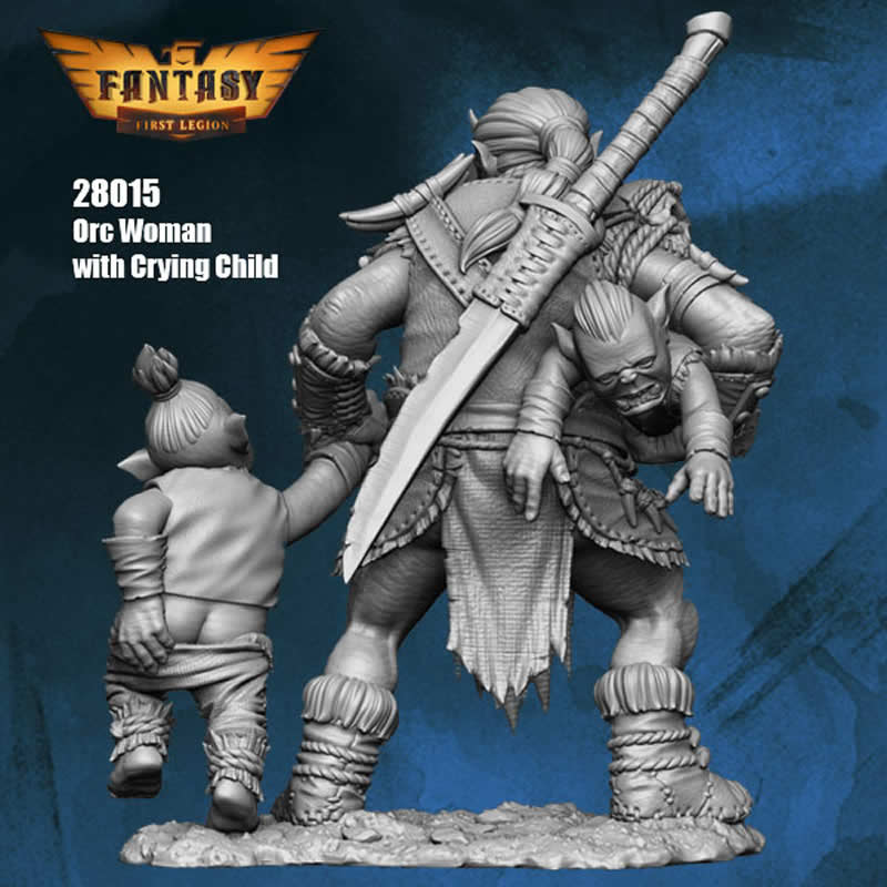 FLM28015 Orc Woman with Crying Child Figure Kit 28mm Heroic Scale Miniature Unpainted 4th Image