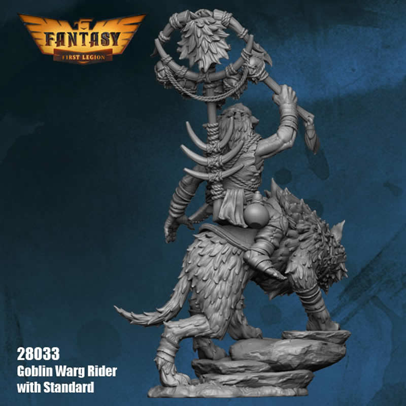 FLM28033 Goblin Standard Bearer on Warg Figure Kit 28mm Heroic Scale Miniature Unpainted 4th Image