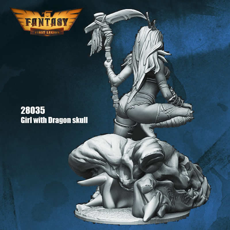 FLM28035 Girl with Dragon Skull Figure Kit 28mm Heroic Scale Miniature Unpainted 4th Image