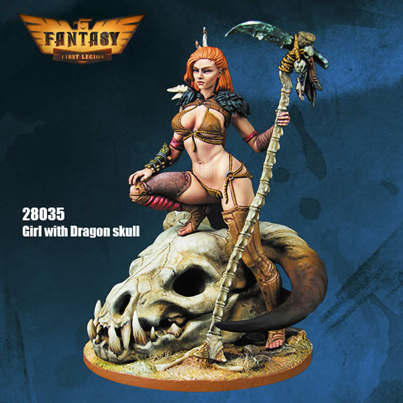 FLM28035 Girl with Dragon Skull Figure Kit 28mm Heroic Scale Miniature Unpainted 5th Image