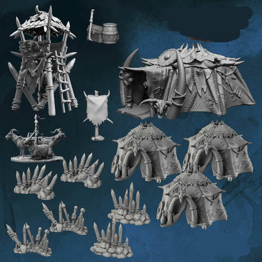 FLM28OC01 Orc Camp Accessories Kit 28mm Heroic Scale Miniature Unpainted Main Image