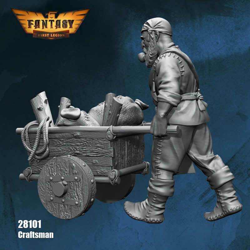 FLM28101 Craftsman With Woodcart Figure Kit 28mm Heroic Scale Miniature Unpainted 4th Image