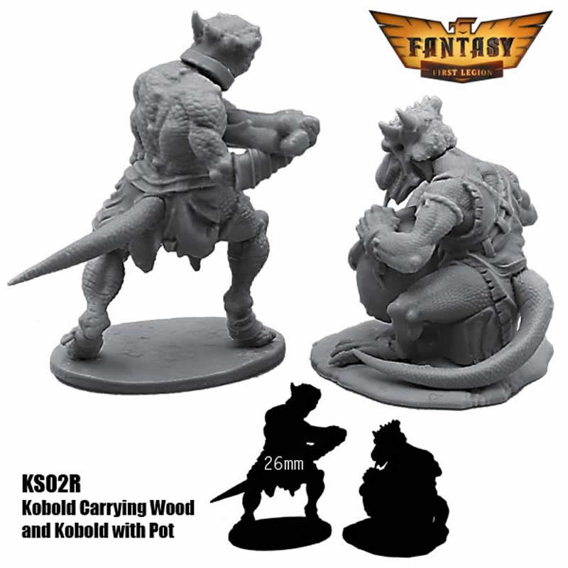 FLMKS02R Kobold Carrying Wood and Kobold with Pot Figure Kit 28mm Heroic Scale Miniature Unpainted 4th Image