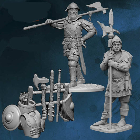 FLMTG01R The Town Guards 2 Figures Plus Weapons Rack Figure Kit 28mm Heroic Scale Miniature Unpainted Main Image