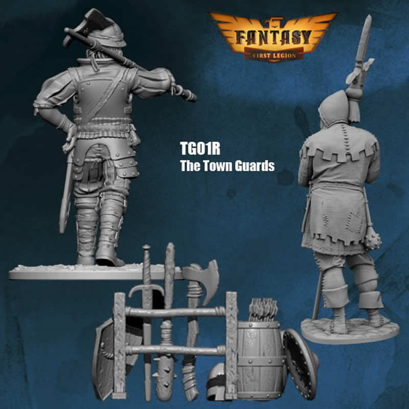 FLMTG01R The Town Guards 2 Figures Plus Weapons Rack Figure Kit 28mm Heroic Scale Miniature Unpainted 4th Image