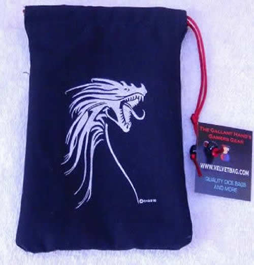 GHGSA5001 Silver Tribal Dragon Black Dice Bag 7inx5in Drawstring Gallant Hands Gamers Gear Main Image