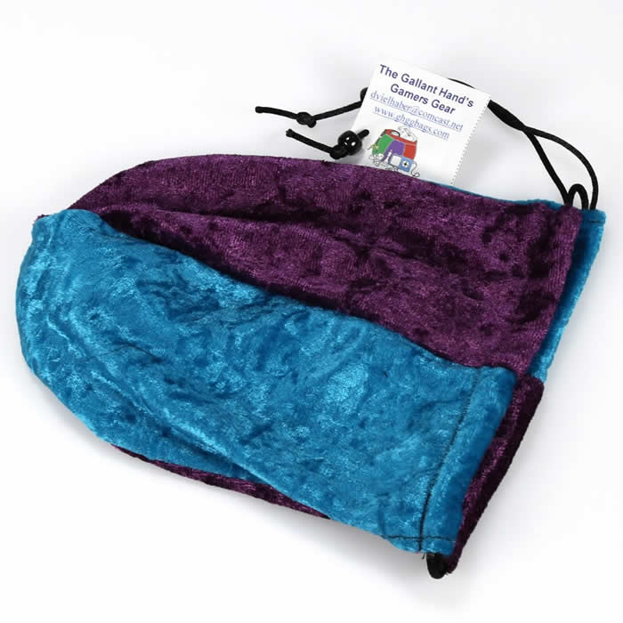 GHGVB4003 Purple and Turquoise Velvet Dice Bag 7inx5in Drawstring Main Image