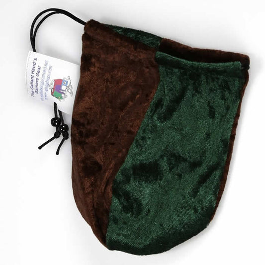 GHGVB4011 Brown and Forest Green Velvet Dice Bag 7inx5in Drawstring Main Image