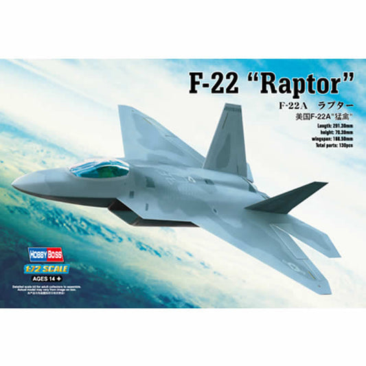 HBM80210 F-22A Raptor 1/72 Scale Plastic Model Kit Hobby Boss Main Image