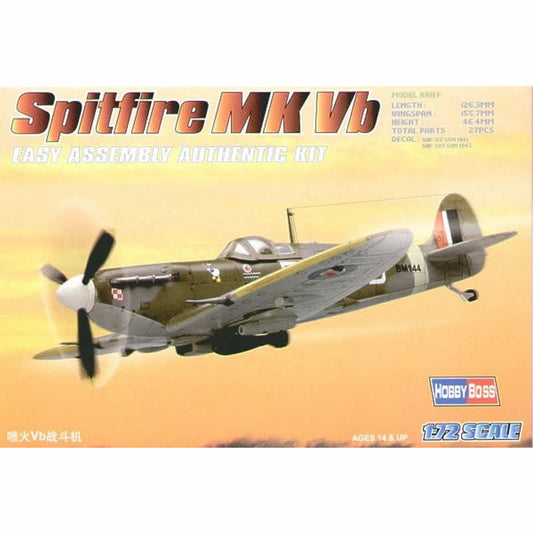 HBM80212 Spitfire MkV B 1/72 Scale Plastic Model Kit by Hobby Boss Main Image