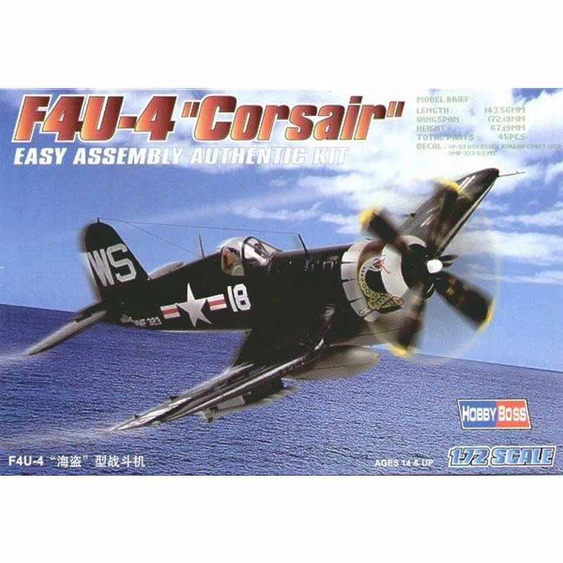 HBM80218 F-4U-4 Corsair 1/72 Scale Plastic Model Kit Hobby Boss Main Image