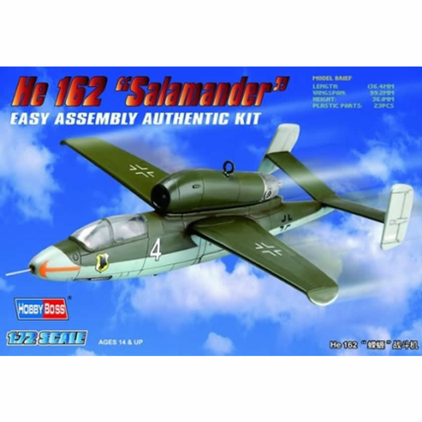 HBM80239 He162 Salamander 1/72 Scale Plastic Model Kit Hobby Boss Main Image