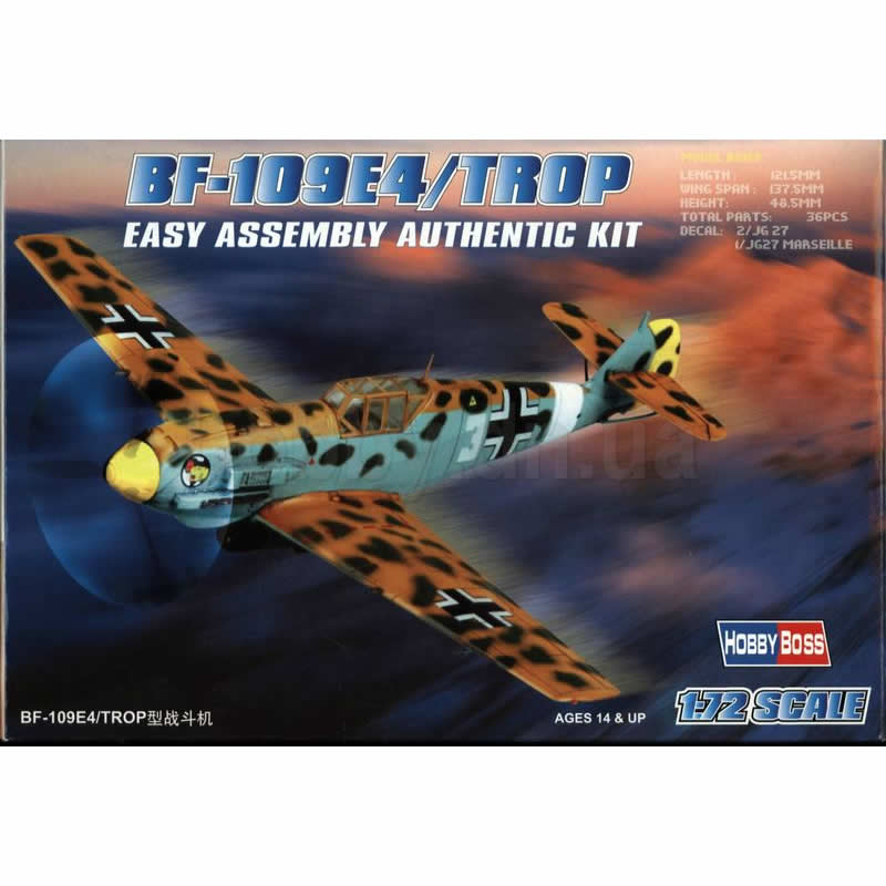 HBM80261 BF109E4 Tropical 1/72 Scale Plastic Model Kit Hobby Boss Main Image