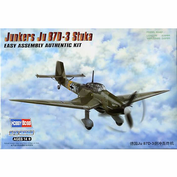 HBM80286 Junkers Ju87D-3 Stuka 1/72 Scale Plastic Model Kit Hobby Boss Main Image