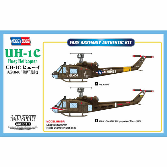 HBM85803 Huey UH-1CHelicopter 1/48 Scale Plastic Model Kit Hobby Boss Main Image