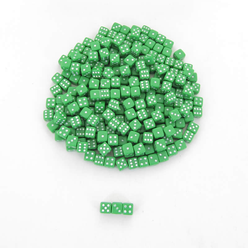 KOP00642 Green Opaque Dice White Pips D6 5mm (13/64in) Pack of 250 Main Image