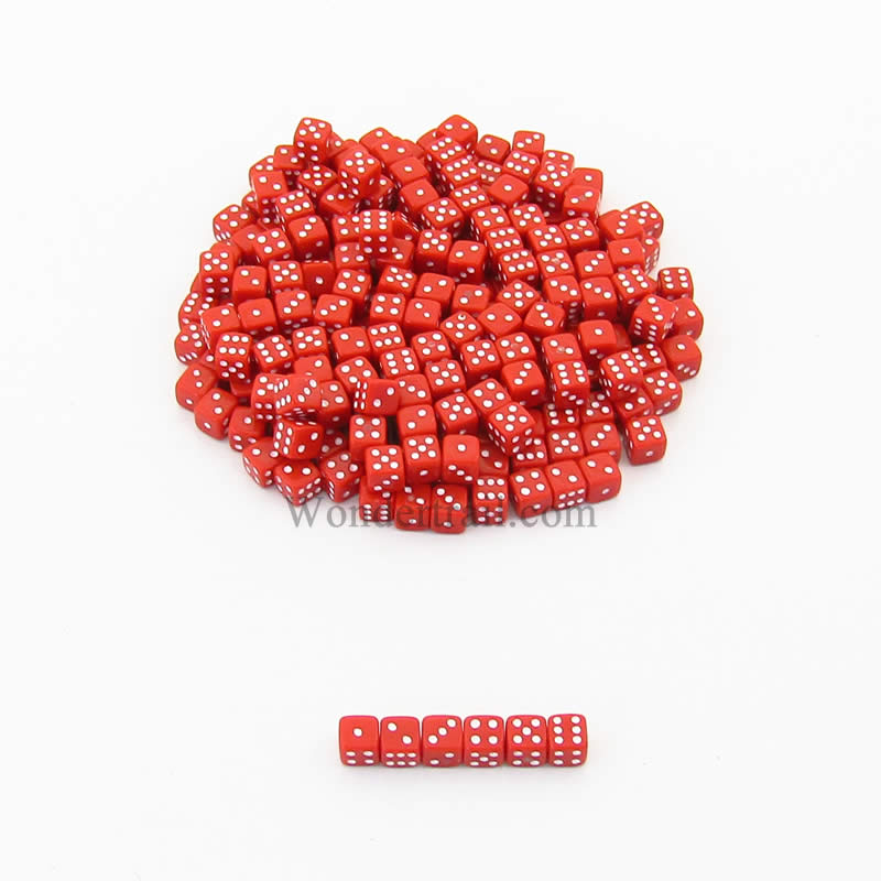 KOP00649 Red Opaque Dice with White Pips D6 5mm (13/64in) Pack of 250 Main Image