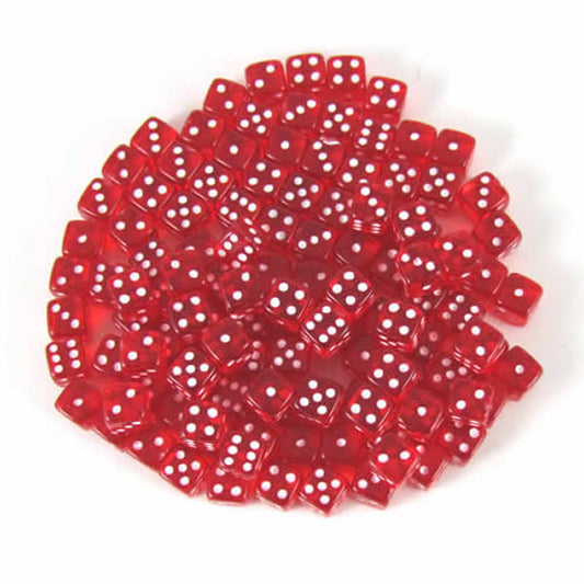KOP00691 Red Transparent Dice White Pips D6 5mm (13/64in) Pack of 250 Main Image