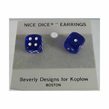 KOP01263 Blue Transparent with White Pips Stud Earrings 10mm (3/8in) Six Sided (d6) Koplow Games Main Image