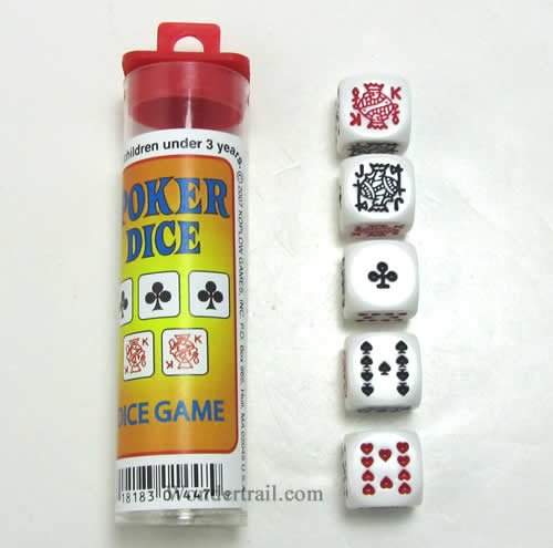 KOP01447 Poker Dice Game White Opaque 6 sided (D6) 6mm (5/8in) Main Image
