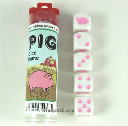 KOP01458 Pig Dice Game White Opaque Pink Six Sided Dice (D6) 16mm Main Image