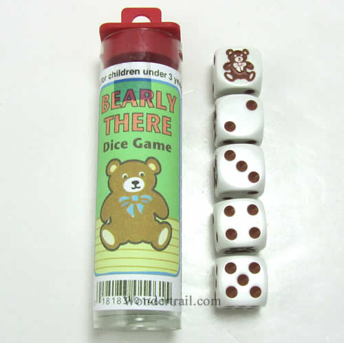 KOP01461 Bearly There Bear Dice Game White OpaqueDice 16mm (5/8in) Main Image