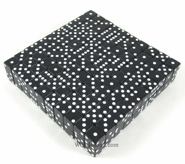 KOP01816 Black Opaque Dice White Pips D6 12mm (1/2in) Bulk Pack of 200 Main Image