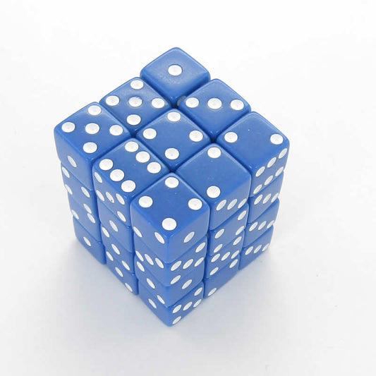 KOP01829 Blue Opaque Squared Corner Dice White Pips D6 12mm Pack of 36 Main Image