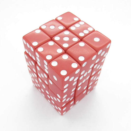KOP01834 Red Opaque Squared Corner Dice White Pips D6 12mm Pack of 36 Main Image