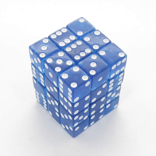 KOP01852 Blue Transparent Squared Corner Dice White Pips D6 12mm Main Image